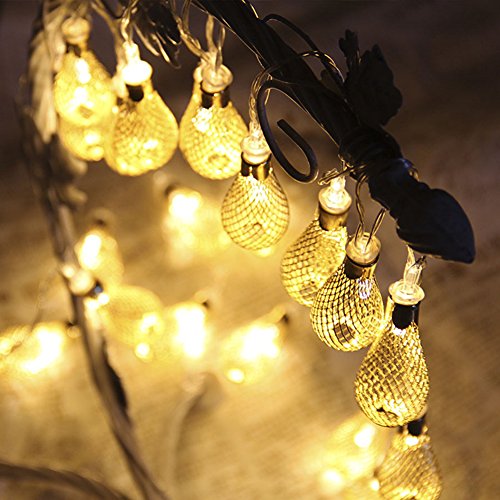 Adecorty Solar String Lights Outdoor, Rain Drop Lights Fairy String Lights 16ft 20 LED Solar Globe String Lights Mesh Ball String Lights for Outdoor Decor Garden Patio Yard Tree Home Wedding Party - Thumbnail 5