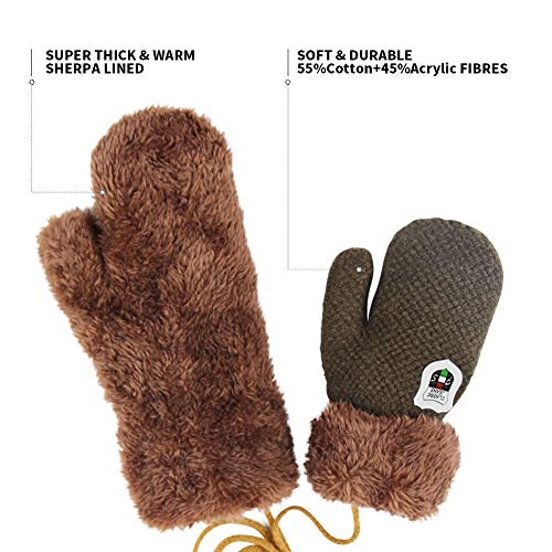 ORVINNER 2 Pairs Toddler Gloves Baby Boys Girls Winter Warm Sherpa Lined Knit Gloves Kids Mittens Brown/Royal-Blue Pack - Thumbnail 2