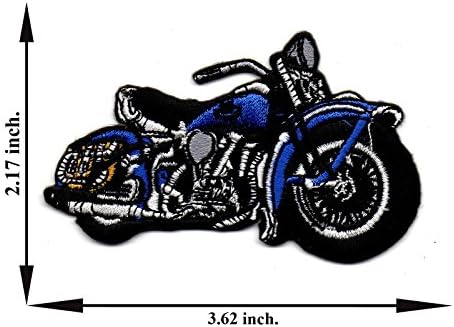 "Blue Classic Motorcycle Patch" Iron on Patch 2.17"x3.62" Appliques Hat Cap Polo Backpack Clothing Jacket Shirt DIY Embroidered Iron on / Sew on Patch