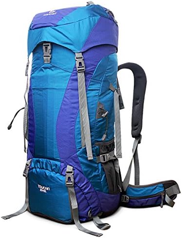 ANGIX 65L+10L Internal Frame Backpack Water-resistant, Outdoor Sport Backpacking Trekking Bag for Climbing,camping,hiking,Travel and Mountaineering with Rain Cover (Blue)