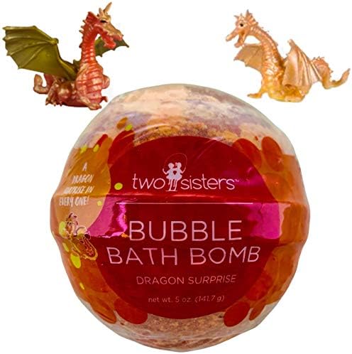 Dragon Bubble Bath Bomb for Kids with Surprise Toy Inside by Two Sisters Spa. Large 99% Natural Fizzy. Moisturizes Dry Sensitive Skin. Releases Color, Scent, and Bubbles