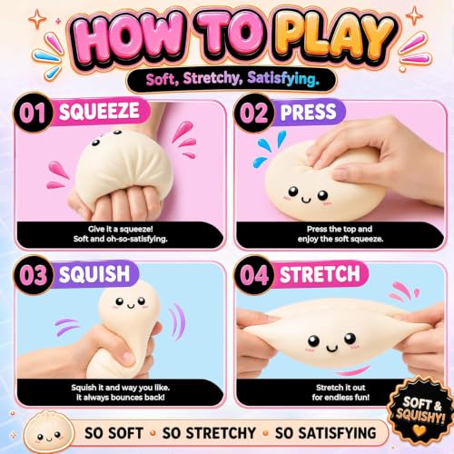 SLEEPHEAD® Dumpling Squishies, Glitter Dumpling Mystery Box, Colorful Dumplings Stress Balls Fidget Sensory Toy, Stocking Stuffers with Food Steamer Stretchy Desk Toys (Pink)