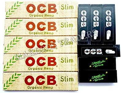 5 Booklets of King Size Rolling Papers & 6 Booklets of Standard Rolling Tips By MakBros (OCB Slim Organic Hemp)