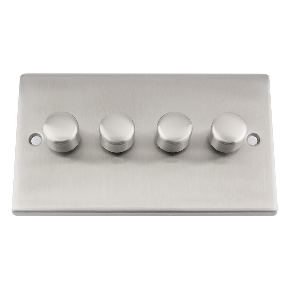 Light Dimmer Switch 4 Gang 2 Way 10 Amp - 400W - Satin Chrome - Square