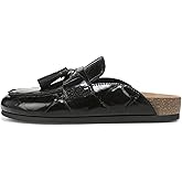 ZJGZF Suede Clogs for Women Cork Tassel Flat Loafers Comfort Mule Clogs Slip on Round Toe Walking Shoes Boat Fall Slippers