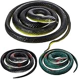 3 Pieces Rubber Snakes Realistic Large Lifelike Fake Toys Plastic Garden Snake to Keep Birds Away Scare Squirrels Halloween Prank Props Scare Toy(Classic Style)