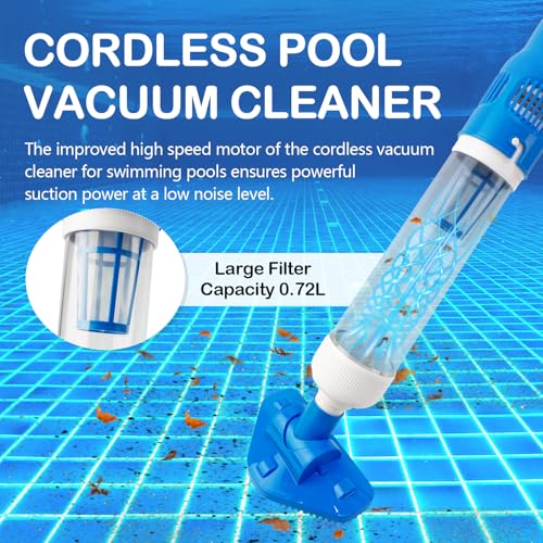 Pool Vacuum Cleaner with Battery, 3 in 1 Portable Pool Vacuum with Telescopic Handle, Wireless Pool Vacuum for Small Pools, Spas, Hot Tubs