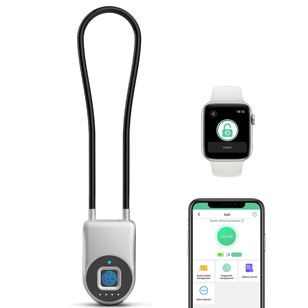 Cord Padlock eLinksmart Fingerprint Cable Lock - Cabinet Padlock Furniture Lock Waterproof Phone App Travel Lock: 38CM Steel Cable Lock for Gate Fence Door School Gym Locker Helmet Luggage