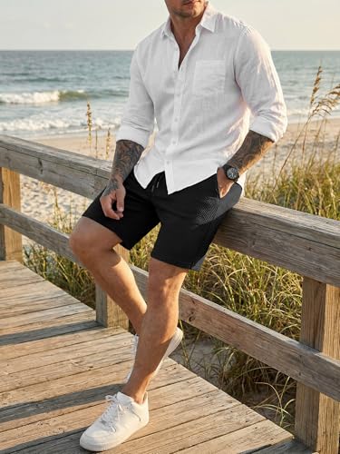 JMIERR Men's Texture Shorts with 3 Pockets 2026 Summer Casual Loose Shorts Elastic Waist
