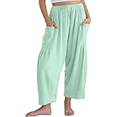 Noomelfish Girls Linen Wide Leg Pants Cute Loose Palazzo Harem Trouser with Pockets (5-12 Years)