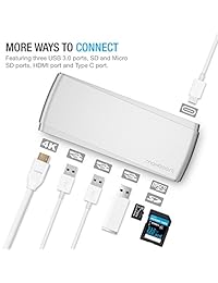 maxboost Type C Pro Hub Adaptador para 2016 MacBook Pro 13" y 15" 40 GBS Thunderbolt 3, 4 K, Pass through Cargador de Carga, SD lector de tarjetas micro HDMI y 3 puertos USB 3.0   Silver (mb000187)