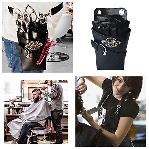 WINGOFFLY Hair Scissor Holster Pouch with Waist Shoulder Belt for Hairdressers Barber PU Leather Shears Hairdressing Tool Case Bag Holder Black