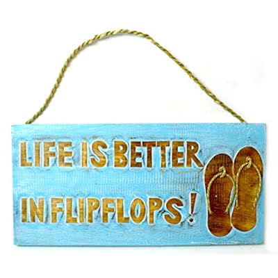 Hand Carved FLIP FLOP "LIFE IS BETTER IN FLIP FLOPS" SIGN beach Surfboard Wooden Wall Hanging Art Tiki Bar 8x12 Inch 51aplml0dUL