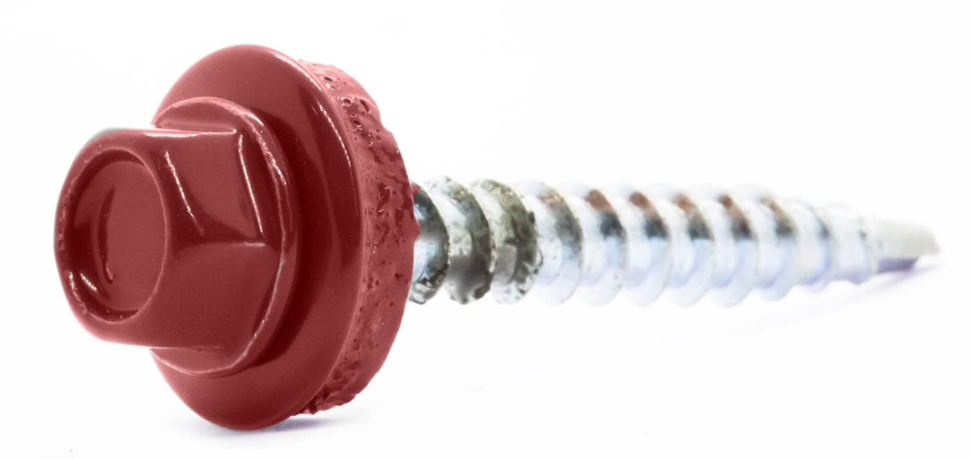 4.8mm x 20mm Brown Red Self-Drilling Roofing Screws with EPDM Sealing Washer Painted RAL 3011 (Pack of 50) C07CD