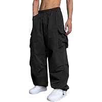 GUDEUBAI Men's Casual Cargo Pants Elastic Waist Drawstring Street Hip Hop Trousers with Pockets