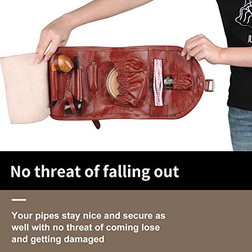 Handmade Genuine Leather Smoking Tobacco Pipe Pouch Bag Organize Case Pipe Tool Lighter Holder Pocket for 2 Pipe