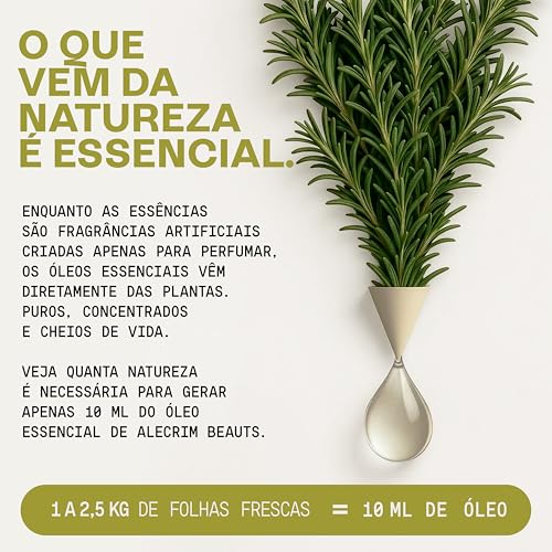 Óleo Essencial de Alecrim Premium - 100% Natural e Puro - Revigora, Melhora o Foco e Concentração, Relaxamento - Para Aromaterapia, Difusor de Oleo Essencial, Massagem e Tônico Capilar - 10 mL, Beauts