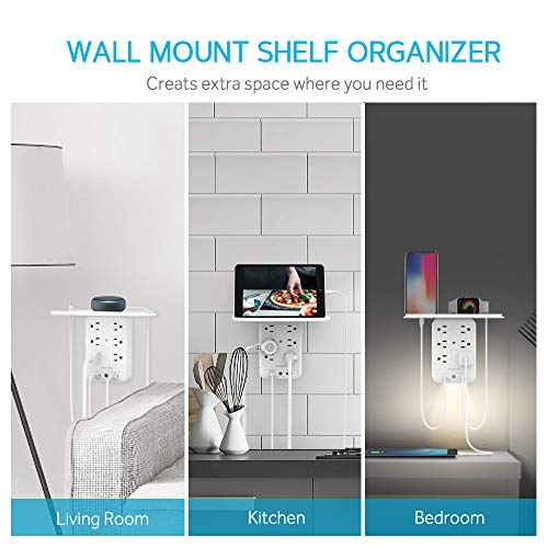 Outlet Extender Multi Plug Socket Shelf, Wall Mount Surge Protector 1700J with 6 Electrical Outlet Splitter 2 USB Port… - Image 4