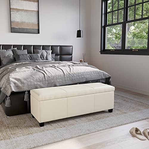 BELLEZE 47 Inch Storage Ottoman, Faux Leather Storage Bench Bedroom