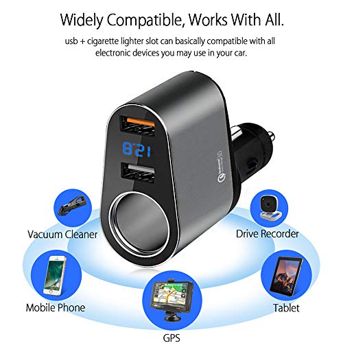 Car Charger Adapter, 60W Cigarette Lighter Socket Splitter, Dual USB Quick Charge 3.0 and 2.4A USB, Voltage Display for iPhone,iPad,Smart Phone,Andriod,Samsung,Dash Cam,GPS (12V-24V) - Thumbnail 5