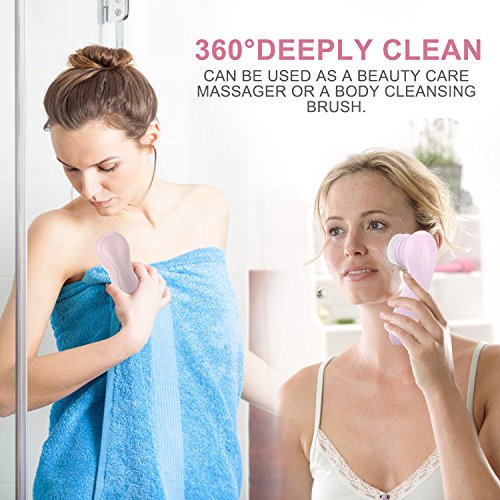 Mimax Facial Brush Electric Rechargeable Waterproof Brushing Kits 2 speeds For Skin Cleansing Exfoliating ,Facial Cleansing Benefits with 3 Brush Heads, Blackhead Remover. - Thumbnail 2