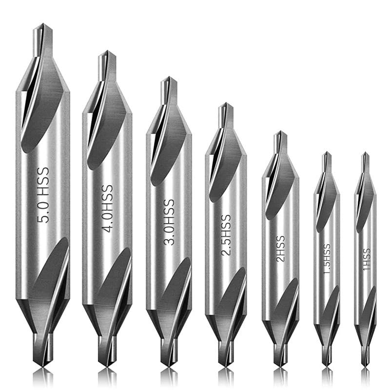 7 Pieces Center Drill Bits Set, M2 High Speed Steel 60-Degree Angle Center Drill Bits Kit, 1/1.5/2/2.5/3/4/5mm Countersink Tools Lathe Mill Combined Centre Drill Countersink Bit