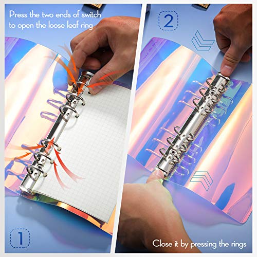 6 Pieces Rainbow Clear Notebook Binders 6Ring Planner Binder Soft PVC