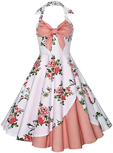 Tecrio Women 1950s Vintage Audrey Hepburn Sleeveless Rockabilly Party Dress (Large, Pink)