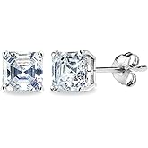 Sterling Silver 5mm Princess-cut Square Solitaire Stud Earrings Made with AAA Cubic Zirconia