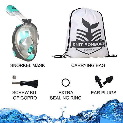 image for Knit BonBons Outdoor Snorkel Mask 180° Panoramic Full Face View with 