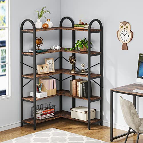 Tribesigns 5Shelf Corner Bookshelf, 71 inch Tall Industrial Corner
