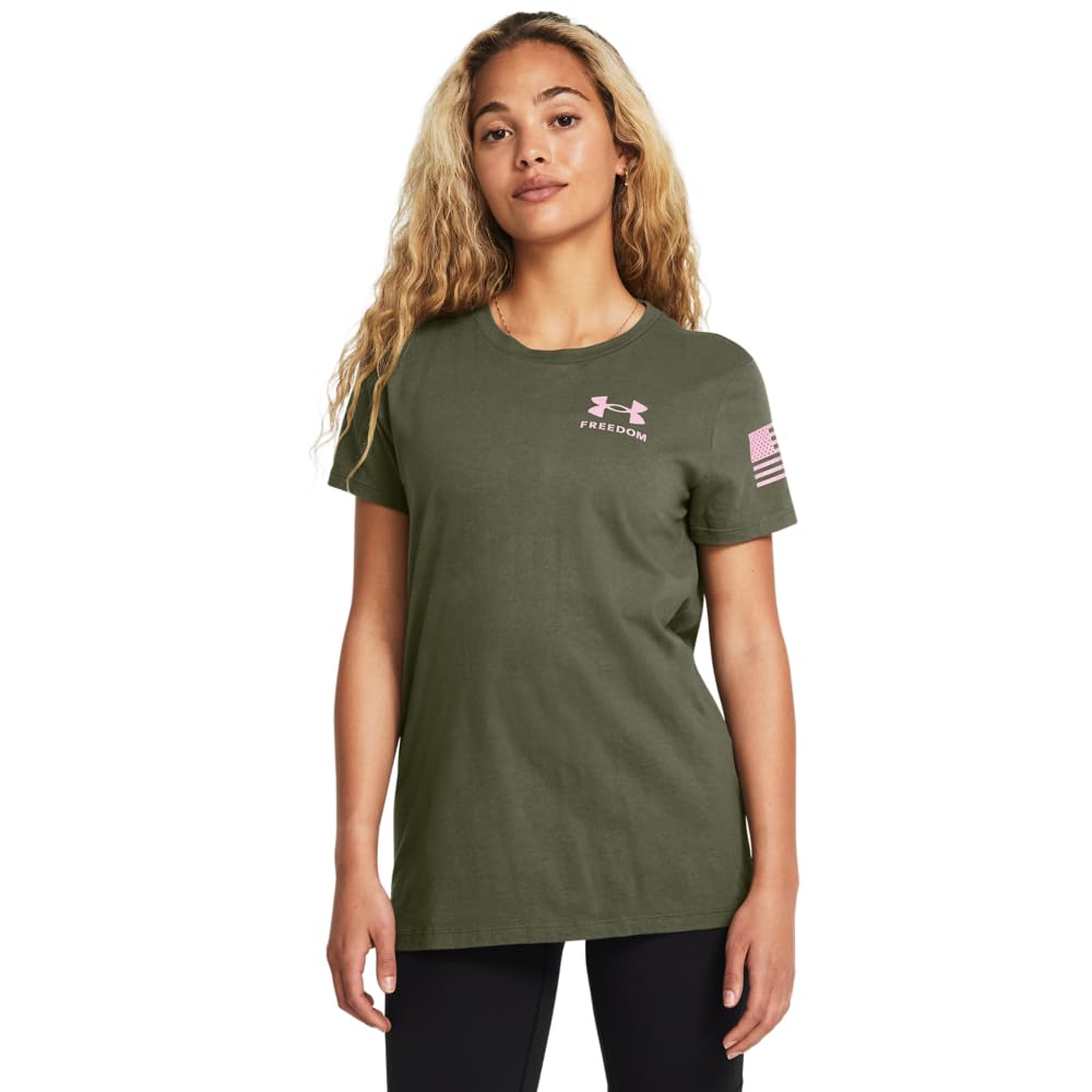Under Armour Womens New Freedom Banner T-Shirt, (394) Marine OD Green / / Meta Pink, Small Image