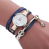 Rhinestone Bracelet Watch,COOKI Analog Fashion Clearance Lady Watches Female watches on Sale Casual Wrist Watches for Women,Round Dial Case Comfortable PU Leather Watch-H17 (Blue)