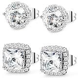 Jstyle Jewelry 2 Pairs Stud Earrings for Women Girls Cubic Zirconia Square Piercing Elegant