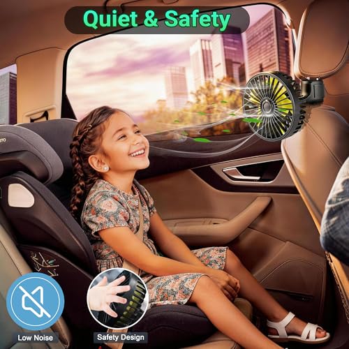 Qidoe USB Car Fan for Rear Seat and Kids with 3 Speeds and 360° Rotation Compatible with Cars, SUV, Truck, Caravan, Boat, Motorhome