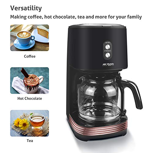 Retro Filterkaffeemaschine mit Permanentfilter, Bis zu 12 Tassen, Retro-Design-Kaffeemaschine mit 1,5-Liter-Glaskanne… – Bild 4