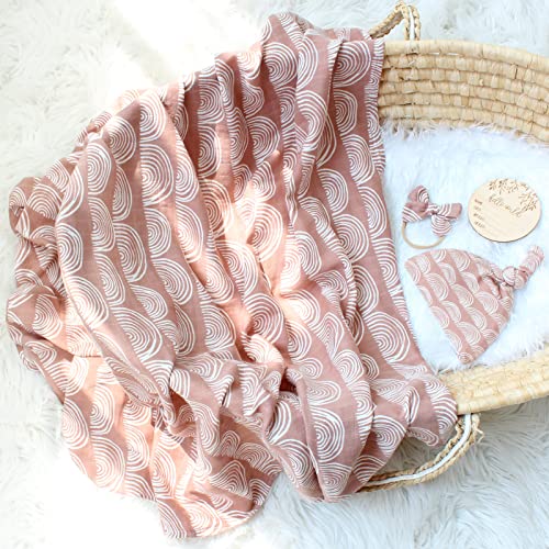 LifeTree Newborn Swaddle Set with Matching Hat and Bow, Wooden Birth