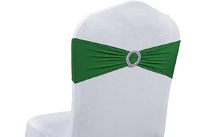 MDS-MEGADECORSUPPLY MDS Pack of 25 Spandex Chair Sashes Bow sash Premium Stretch Chair Cover Band with Buckle Slider Elastic Chair Ties for Wedding and Events Decoration Spandex Slider Sashes Bows - Green