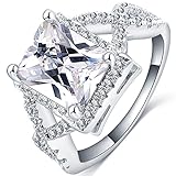 FENDINA Womens Jewelry 18K White Gold Plated Cubic Zirconia Infinity Love Princess Cut Promise Eternity Ring Engagement Wedding Anniversary Band Her (6)