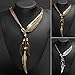 Fanala Women Bronze Rope Chain Feather Pendant Choker Chunky Statement Necklace