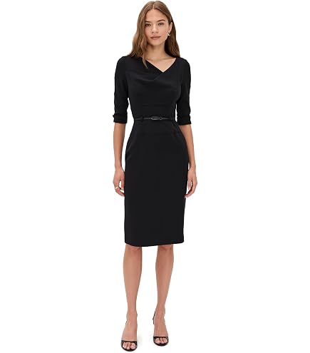 ladies o neck dress black Halo Women's Jackie Belted Dress, Black, 0 : Clothing, Shoes & Jewelry filter_colour_pink