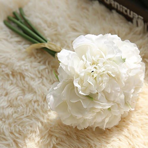 LBZEZR Artificial Peony Flowers 5 Heads/Bouquet For Home Decoration Wedding Bride Holding Flowers Floral Decor White