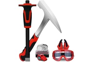 CKJSJ 6-Piece Geological Rock Hammer Set, 32-Ounce Rock Hammer, Masonry Chisel, Safety Glasses, Whistle, Jeweler's Loupe, Suitable for Geological Research, Rock Exploration, Prospecting, Mining. (ER4)