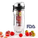 FEM0R 32 oz. Infuser Water Bottle - Leak Proof, Wide Mouth BPA-Free, Freezer Ball, Dual Hand Grips