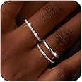 Moodear 3PCS Thin Stackable Ring Set - Dainty 14K Gold Plated Thumb CZ Rings for Women Non Tarnish Size 5-12