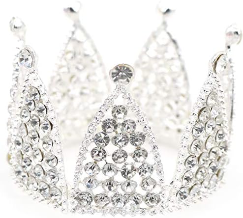 Crystal Queen Mini Crown Rhinestone Vintage Bride Bridal Princess Tiara for Birthday Wedding Party Cake Toppers Decoration 1pcs (silver)