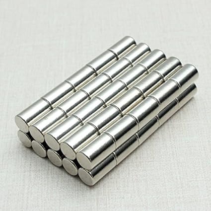 BestPriceEver 5 Pieces of 6mm X 10mm Magnets Nickel Coated Round Cylindrical Premium Brushed Refrigerator Magnet For Science And School Projects