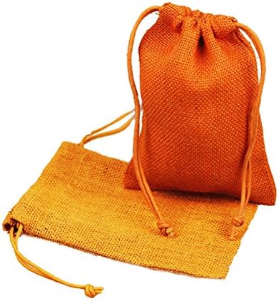 (Pack of 12) Mini Burlap Bags with Jute Cord Drawstring Wedding Favor Pouches (5" x 7", Orange)
