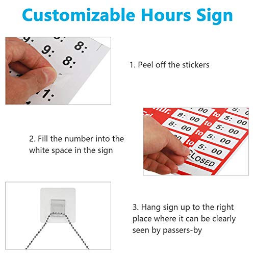 Business Hours Sign, Push Pull Door Signs Kit - Vinyl Number Letter Stickers & 2 Self Adhesive Hooks Included, Ideal Signs Set for Any Business Store Shop Bar Window Office