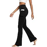 DLOODA Womens Flare Yoga Pants with Pockets High Waist Tummy Control Flared Leggings Bell Bottom Gym Workout Leggings